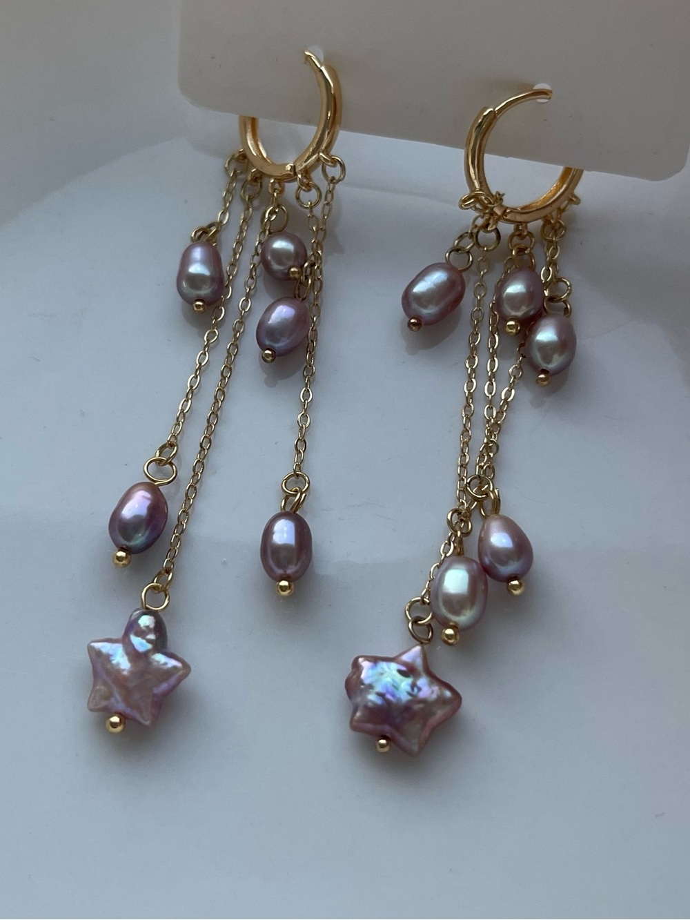 Gold Huggie Earrings with Lavender Pearl Drops - Freshwater Pearls 28